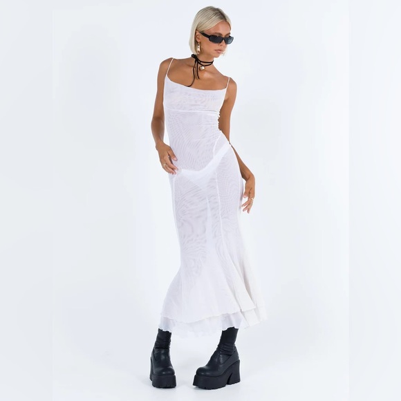Princess Polly SIKORA VINTAGE Sheer Mesh MAXI DRESS 0 WHITE - Picture 6 of 11